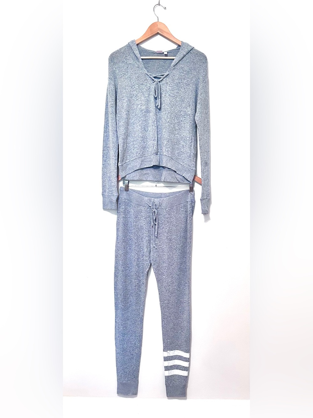 Make and Model Blue/White Lounge Set, Long Sleeve Hoodie Top, Joggers, Medium